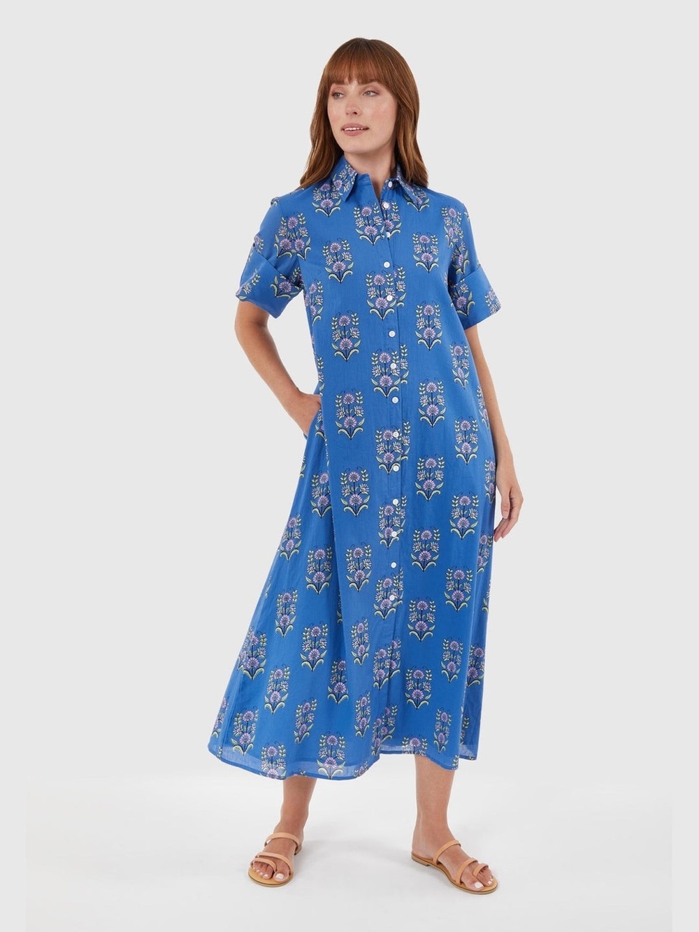 LIVRO Gibbons Short Sleeve Shirt Dress Cornflower Mughal Size XS